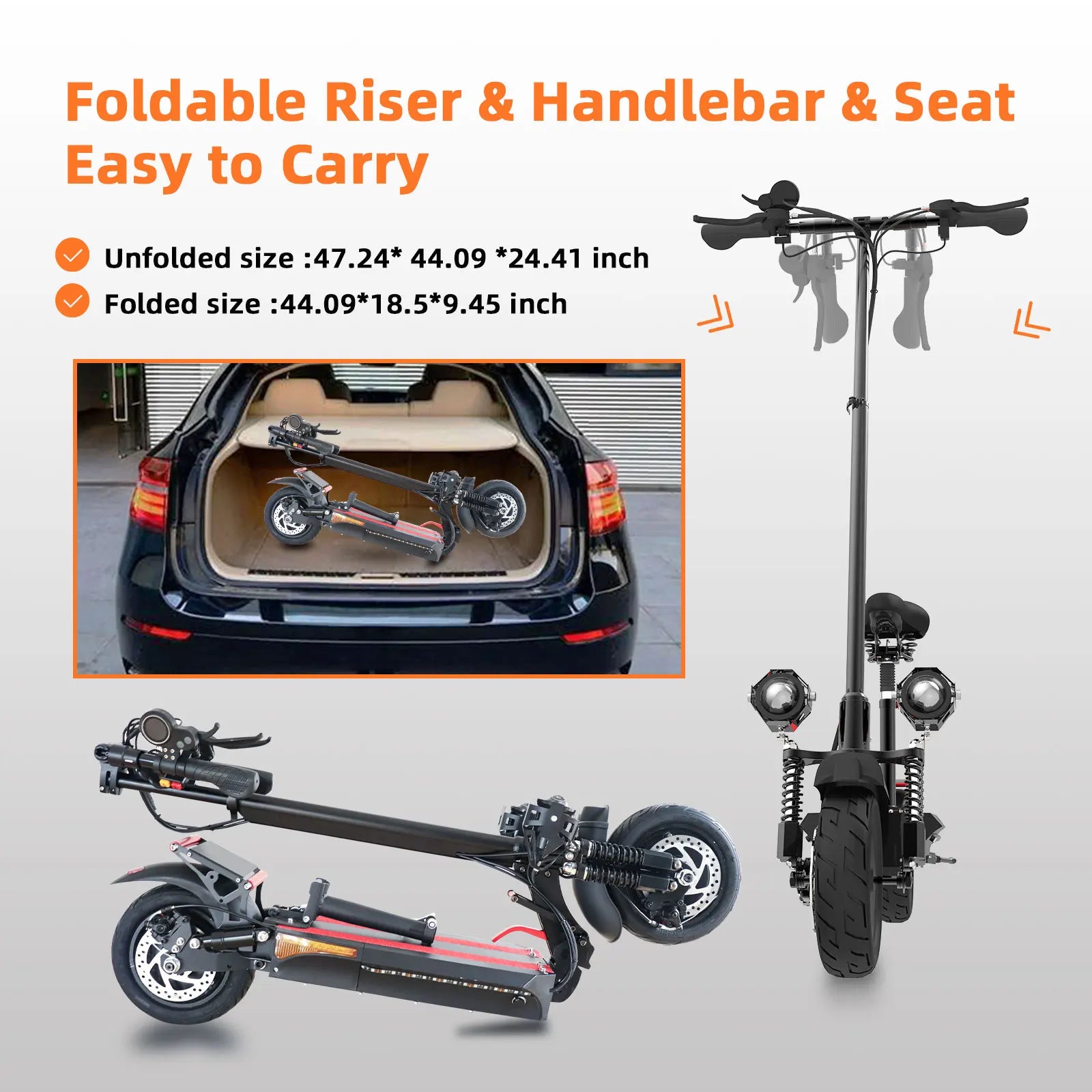 KTX-002451 2400W Dual Motor Electric Scooter, 65km/h Max Speed, 70km Range, Foldable E-Scooter, Waterproof, 300 lbs Load Capacity