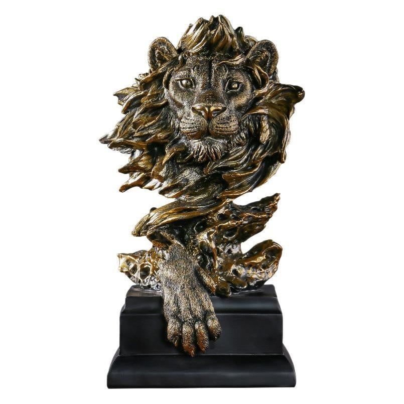 KTX-003027 Copper Lion Head Resin Ornament for Hallway and Office Decoration