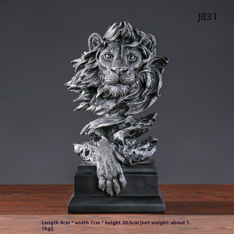 KTX-003027 Copper Lion Head Resin Ornament for Hallway and Office Decoration