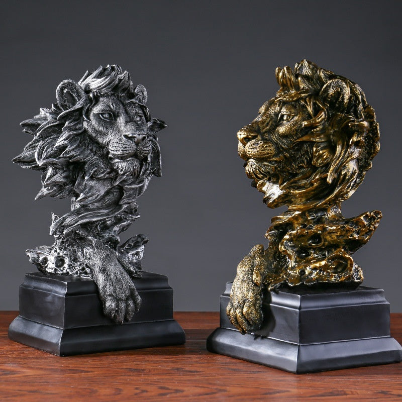 KTX-003027 Copper Lion Head Resin Ornament for Hallway and Office Decoration