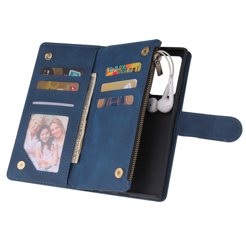 KTX-003347 Retro Frosted Zipper Leather Wallet Case for Samsung Models