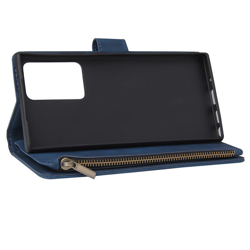 KTX-003347 Retro Frosted Zipper Leather Wallet Case for Samsung Models