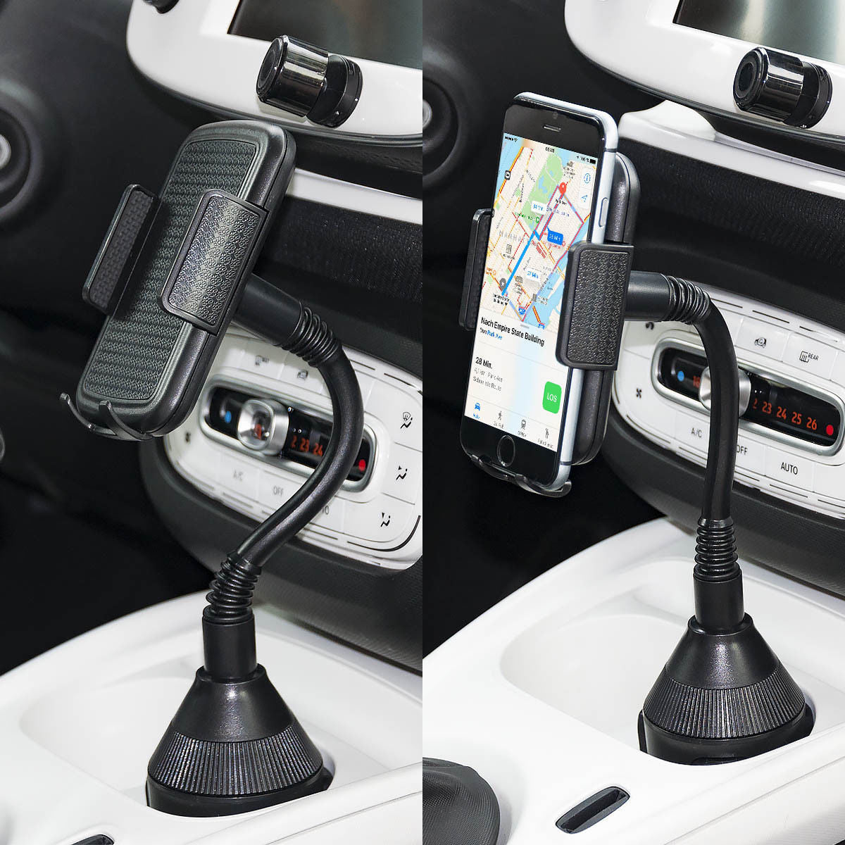 KTX-003475 360° Adjustable Car Cup Holder and Mobile Phone Mount - Model 090-080B, Eco-Friendly ABS Material, Scratch Protection