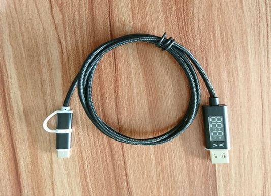 KTX-004307 Dual Micro USB and Type-C Charging Cable with Current and Voltage Display, Nylon Braided Design