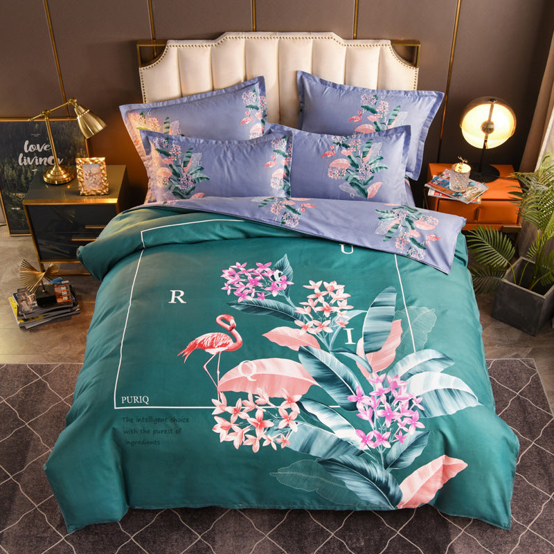 KTX-004563 Floral Patterned Four-Piece Cashmere Bed Set for 1.5m, 1.8m, and 2.0m Beds