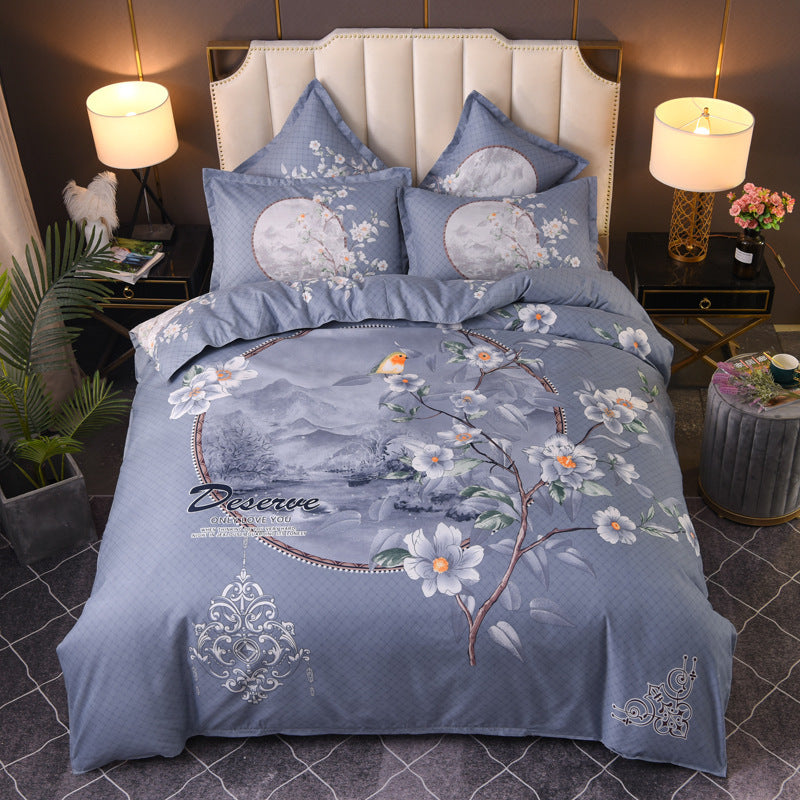 KTX-004563 Floral Patterned Four-Piece Cashmere Bed Set for 1.5m, 1.8m, and 2.0m Beds