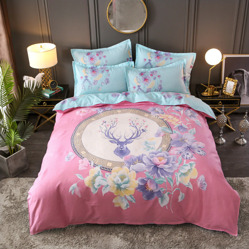 KTX-004563 Floral Patterned Four-Piece Cashmere Bed Set for 1.5m, 1.8m, and 2.0m Beds
