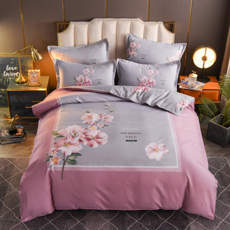 KTX-004563 Floral Patterned Four-Piece Cashmere Bed Set for 1.5m, 1.8m, and 2.0m Beds