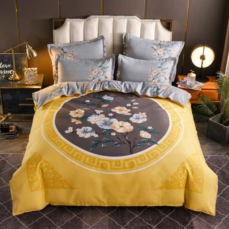 KTX-004563 Floral Patterned Four-Piece Cashmere Bed Set for 1.5m, 1.8m, and 2.0m Beds