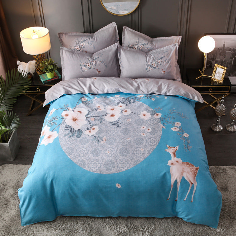 KTX-004563 Floral Patterned Four-Piece Cashmere Bed Set for 1.5m, 1.8m, and 2.0m Beds