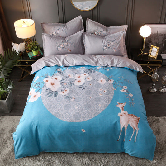 KTX-004563 Floral Patterned Four-Piece Cashmere Bed Set for 1.5m, 1.8m, and 2.0m Beds