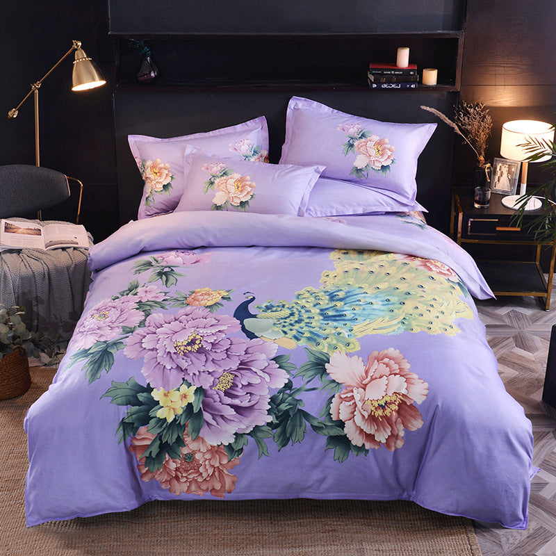 KTX-004563 Floral Patterned Four-Piece Cashmere Bed Set for 1.5m, 1.8m, and 2.0m Beds