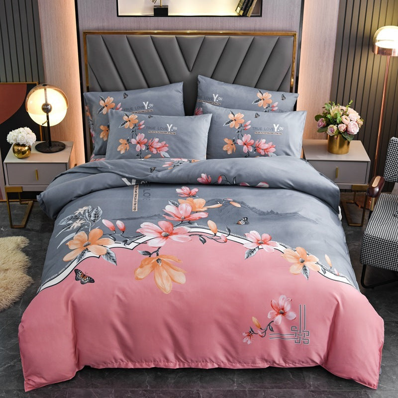 KTX-004563 Floral Patterned Four-Piece Cashmere Bed Set for 1.5m, 1.8m, and 2.0m Beds