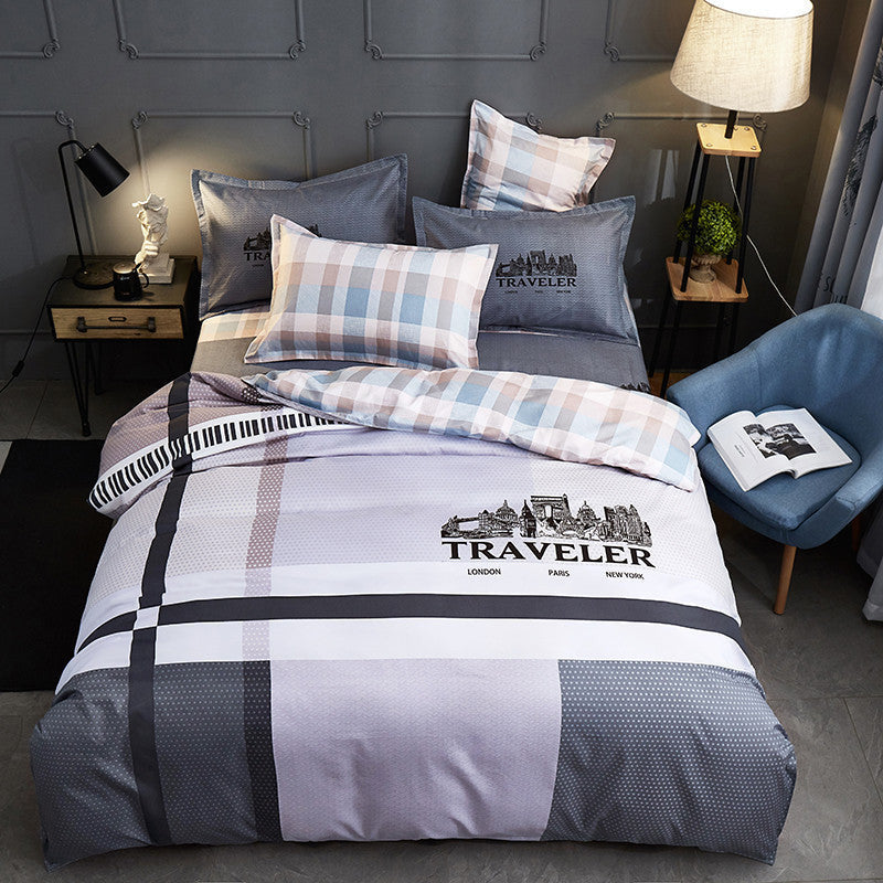 KTX-004563 Floral Patterned Four-Piece Cashmere Bed Set for 1.5m, 1.8m, and 2.0m Beds