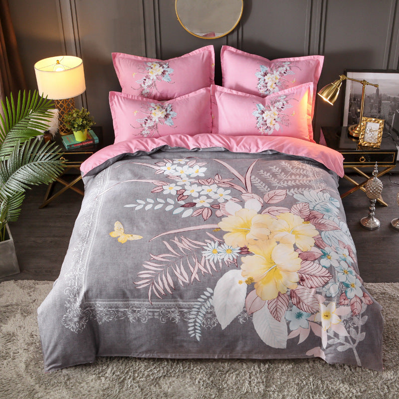 KTX-004563 Floral Patterned Four-Piece Cashmere Bed Set for 1.5m, 1.8m, and 2.0m Beds