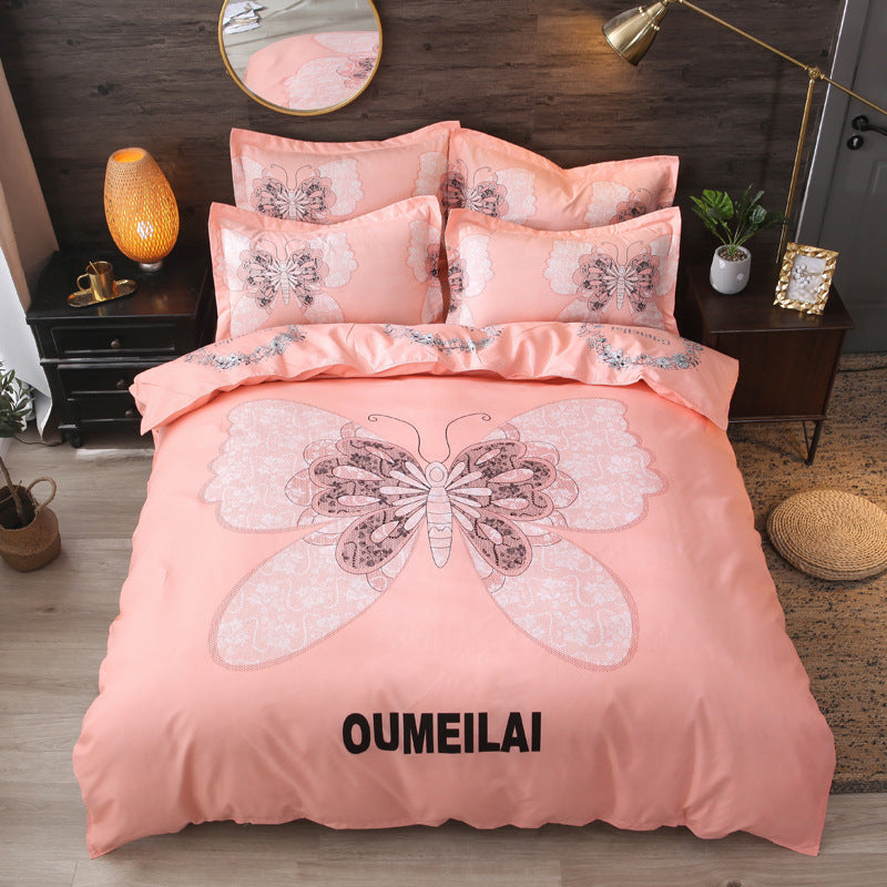 KTX-004563 Floral Patterned Four-Piece Cashmere Bed Set for 1.5m, 1.8m, and 2.0m Beds