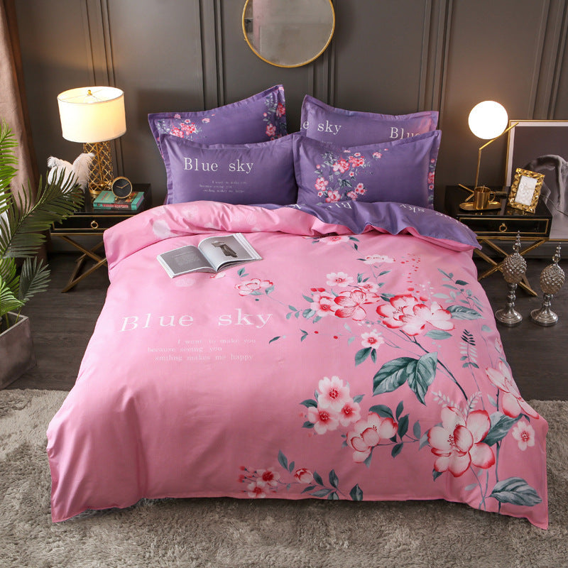 KTX-004563 Floral Patterned Four-Piece Cashmere Bed Set for 1.5m, 1.8m, and 2.0m Beds