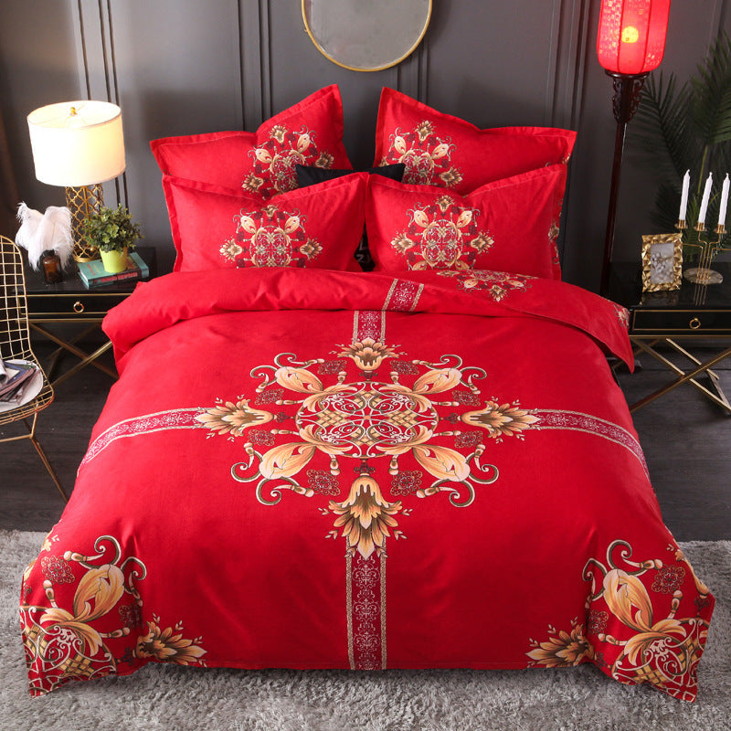 KTX-004563 Floral Patterned Four-Piece Cashmere Bed Set for 1.5m, 1.8m, and 2.0m Beds