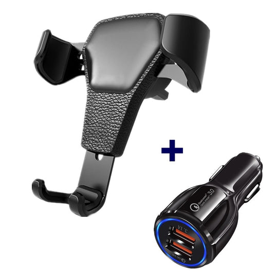 KTX-004627 Leather Grain Gravity Car Phone Holder - Black & White Options Available