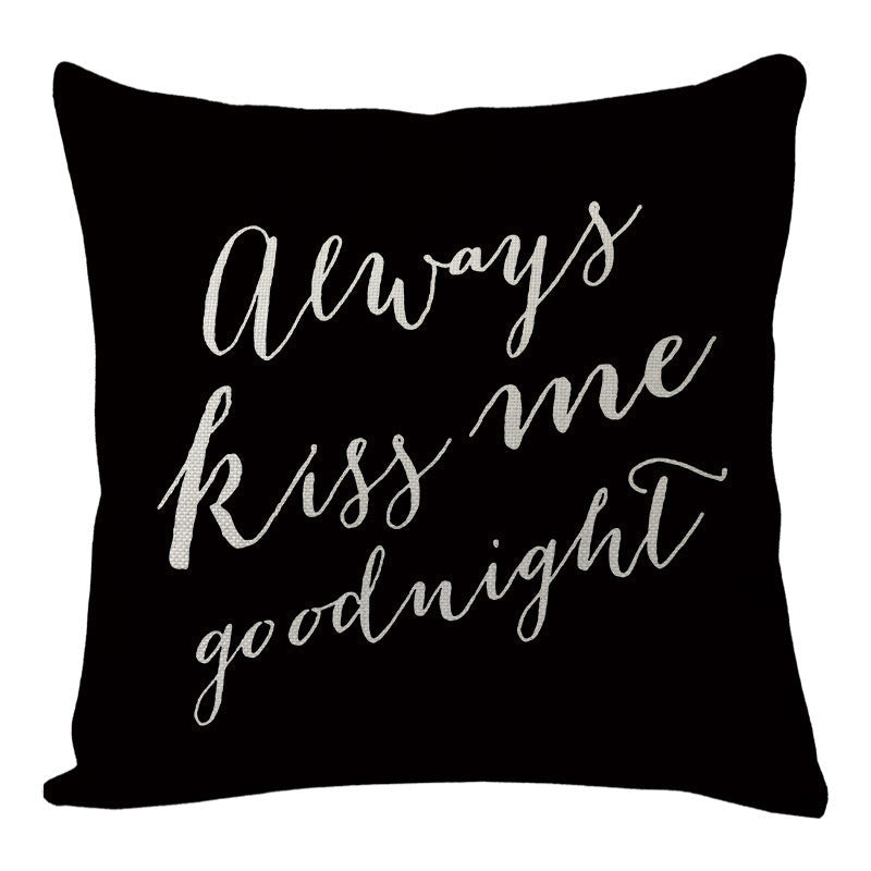KTX-004691 Black Linen Digital Printed Pillowcase with English Letter Icon, 45x45cm
