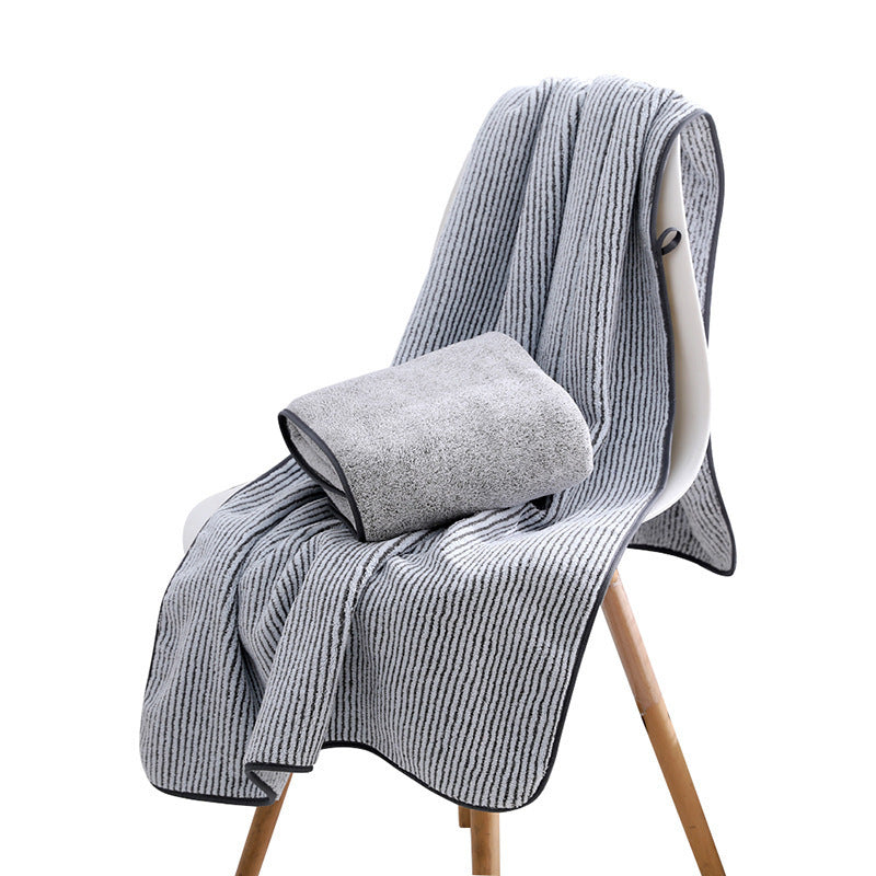 KTX-004819 Antibacterial Bamboo Charcoal Thick Coral Fleece Bath Towel - Light Gray or Dark Gray, Starry Sky Design