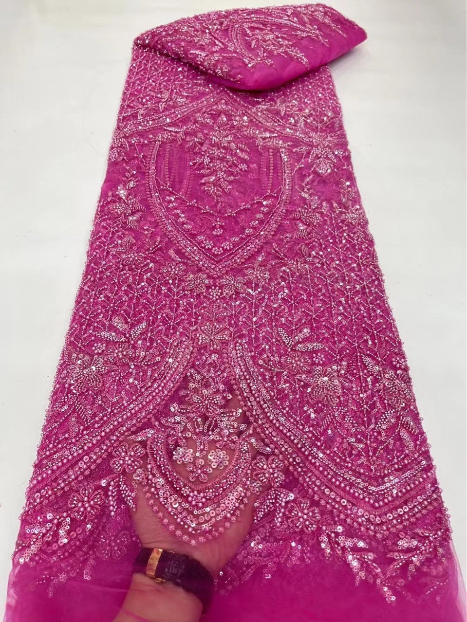 KTX-005331 Lace Beads Sequined Mesh Embroidery Fabric for Party and Wedding Attire