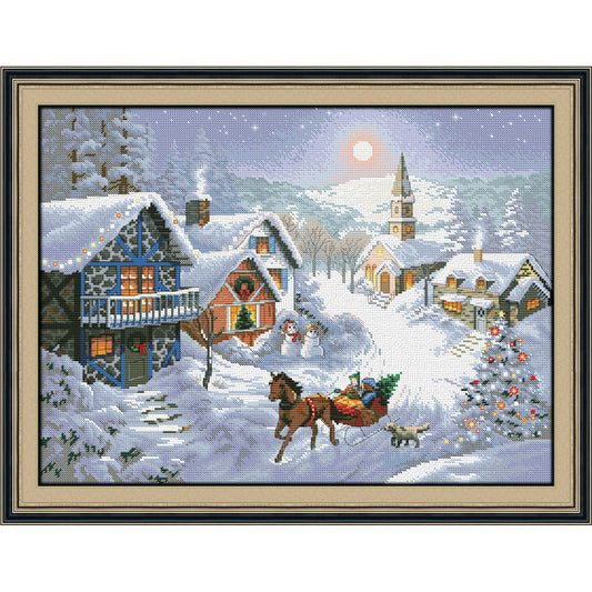 KTX-005395 Rustic Landscape Cross Stitch DIY Embroidery Material Package for Living Room and Study Room - 64x49cm, 11CT