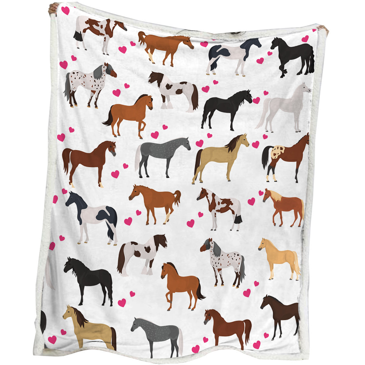 KTX-005395 Soft Lamb Wool Fleece Blanket with Heart and Horse Design - Versatile for Home, Office, and Outdoor Use