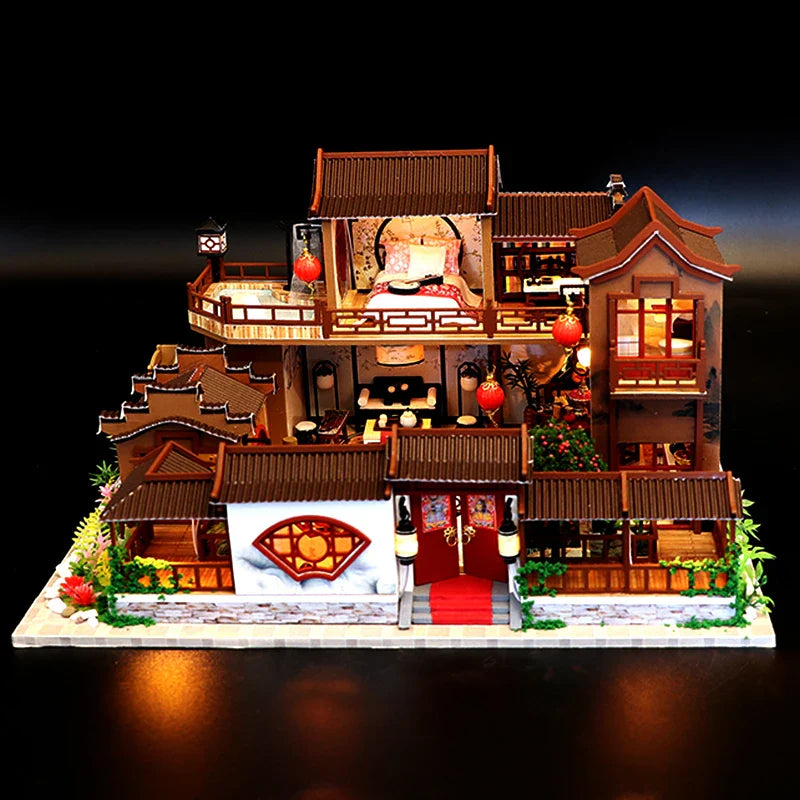 KTX-005651 Chinese Style Wooden Dollhouse Furniture Set for Kids, Miniature Puzzle Toy for Ages 5-7