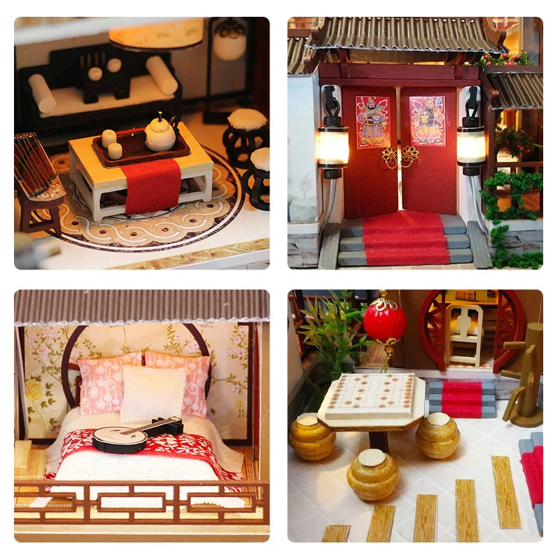 KTX-005651 Chinese Style Wooden Dollhouse Furniture Set for Kids, Miniature Puzzle Toy for Ages 5-7
