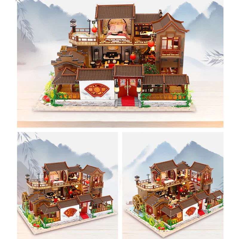 KTX-005651 Chinese Style Wooden Dollhouse Furniture Set for Kids, Miniature Puzzle Toy for Ages 5-7