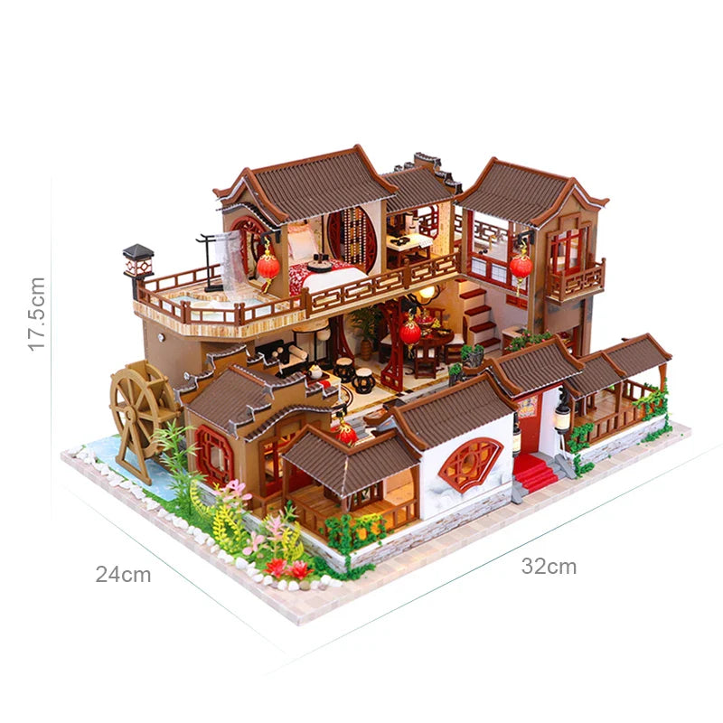 KTX-005651 Chinese Style Wooden Dollhouse Furniture Set for Kids, Miniature Puzzle Toy for Ages 5-7