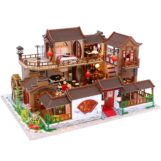 KTX-005651 Chinese Style Wooden Dollhouse Furniture Set for Kids, Miniature Puzzle Toy for Ages 5-7