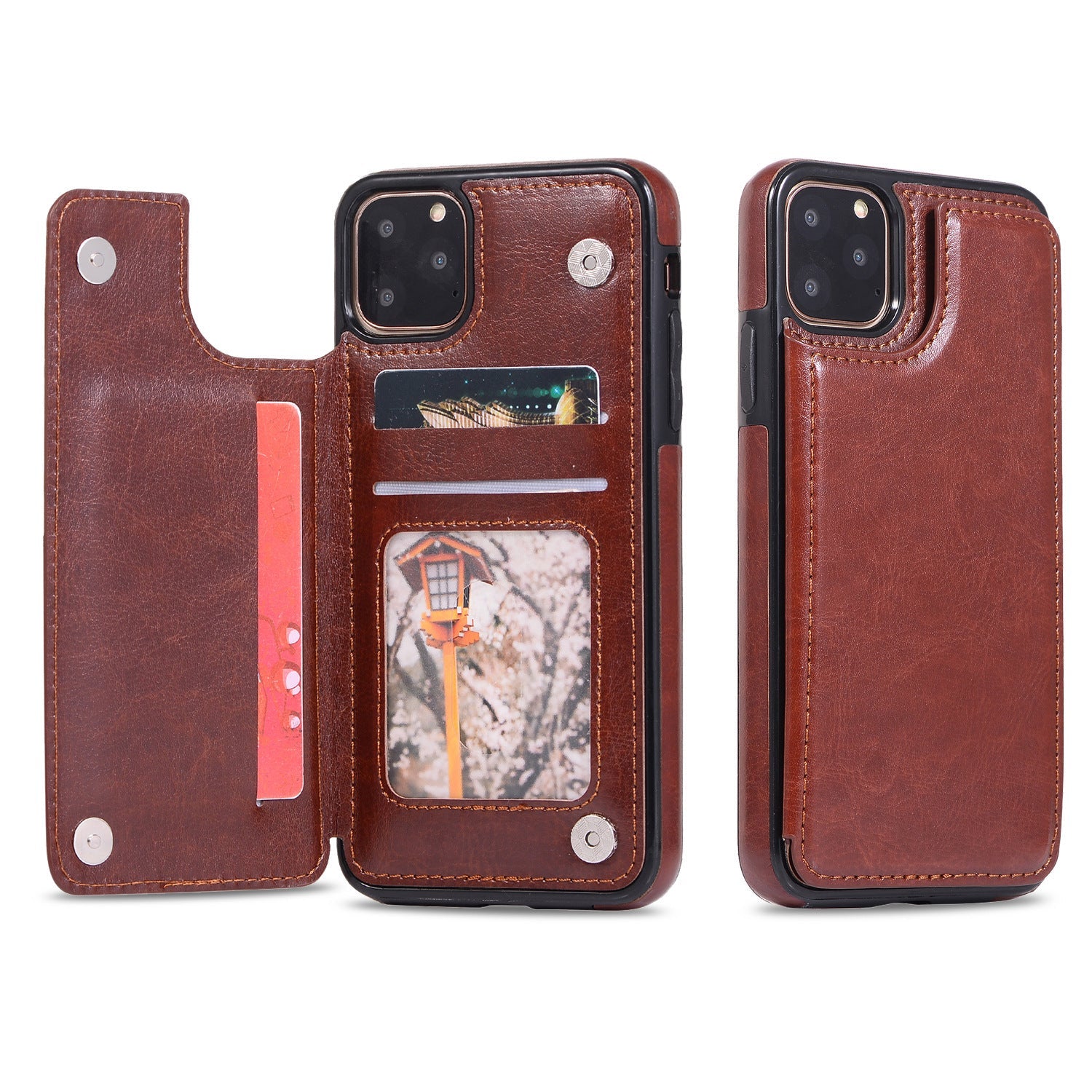 KTX-005651 Full-Wrap Brown PU+TPU Protective Back Cover Case for iPhone