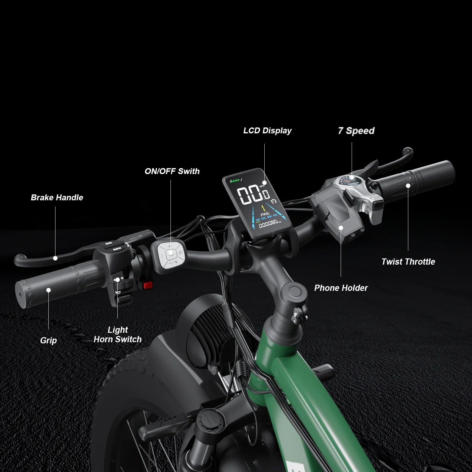 KTX-006099 48V 2000W Electric Mountain Bike with Full Suspension, 26x4 Inch Fat Tires, 7-Speed Gears, and Hydraulic Disc Brakes