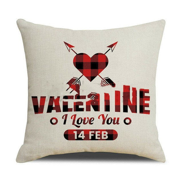 KTX-006227 Valentine's Day Red Linen Cushion Cover 45x45cm for Bedroom Decor