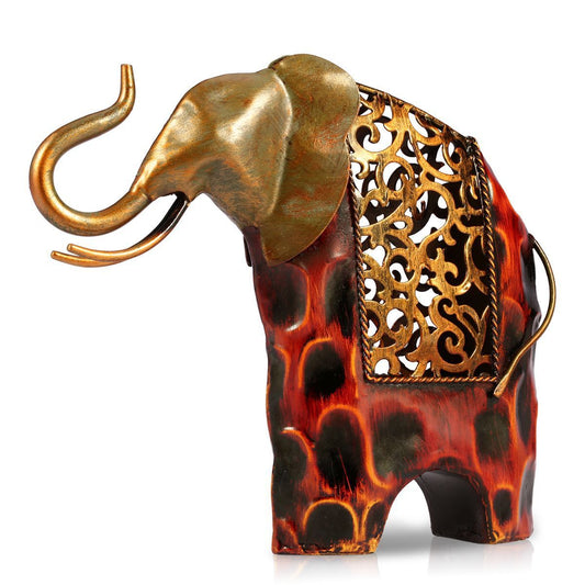 KTX-006227 Wrought Iron Elephant Ornament with Floral Design for Home Décor