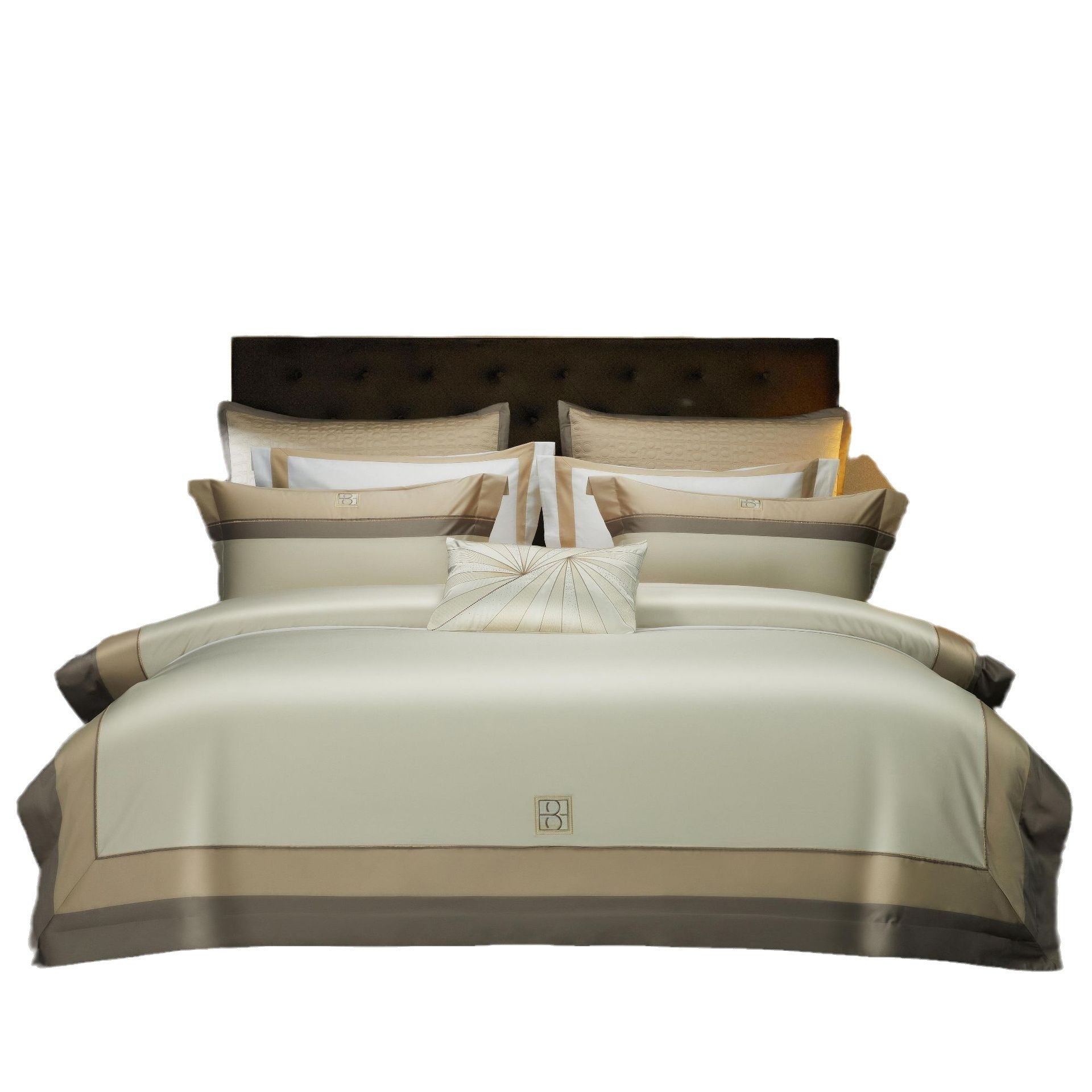 KTX-006547 Double-Strand Long-Staple Cotton Color Block Embroidery Bedding Set - Available in 4-Piece and 7-Piece Options