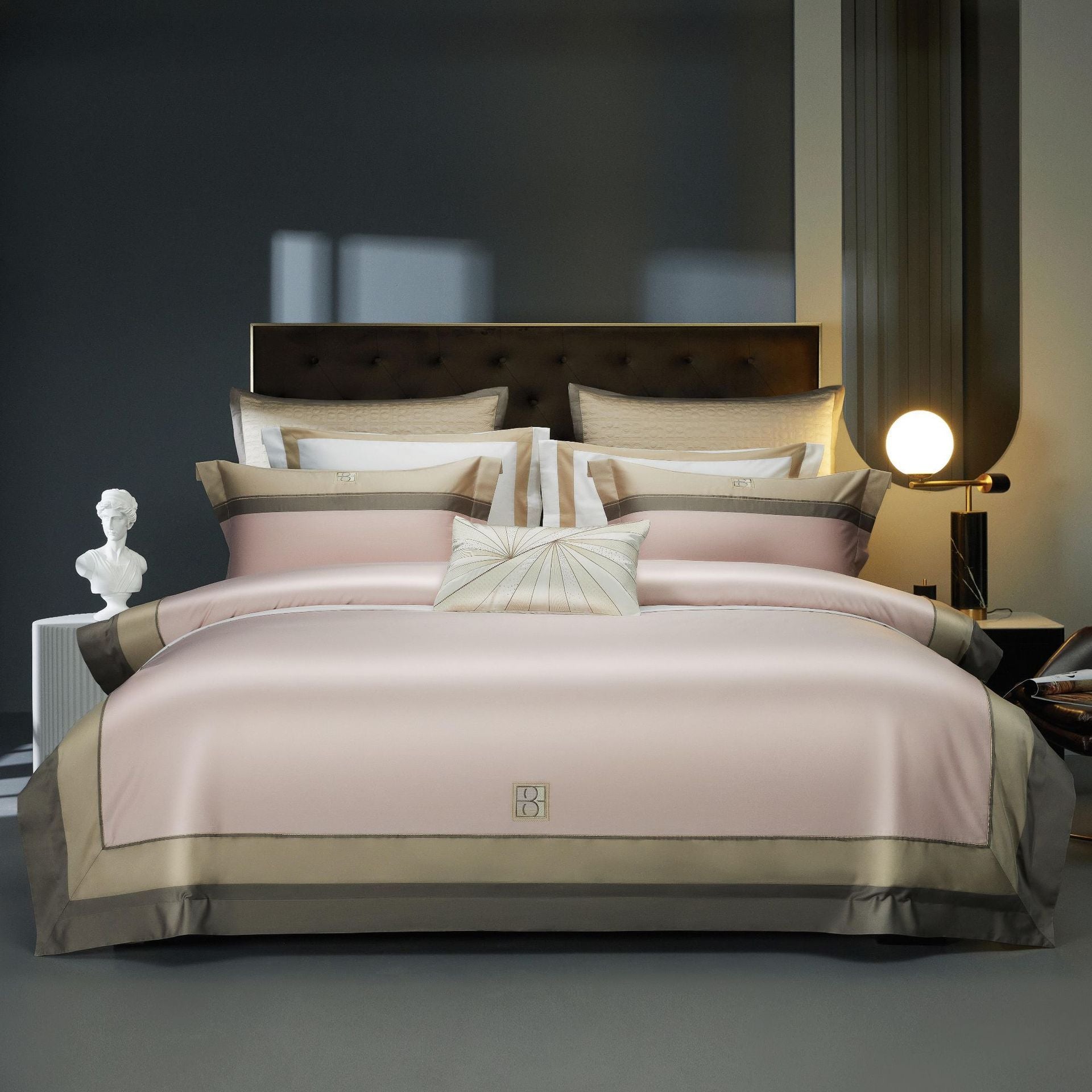 KTX-006547 Double-Strand Long-Staple Cotton Color Block Embroidery Bedding Set - Available in 4-Piece and 7-Piece Options