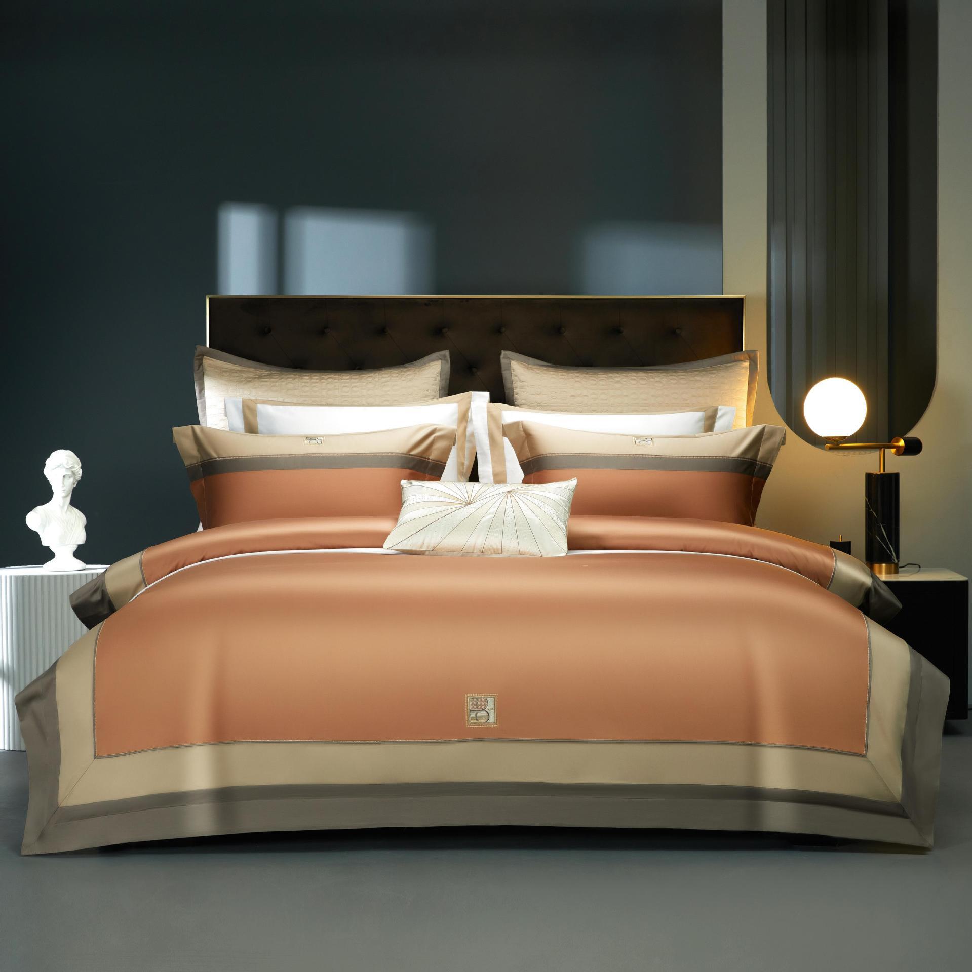 KTX-006547 Double-Strand Long-Staple Cotton Color Block Embroidery Bedding Set - Available in 4-Piece and 7-Piece Options