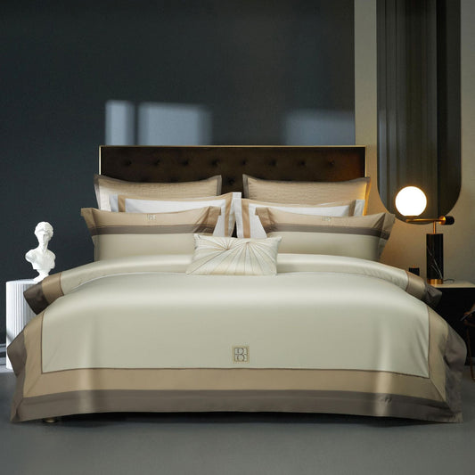 KTX-006547 Double-Strand Long-Staple Cotton Color Block Embroidery Bedding Set - Available in 4-Piece and 7-Piece Options