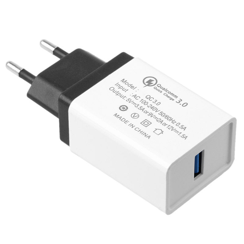 KTX-006611 Single Port QC3.0 Fast Charging Mobile Phone Travel Charger - 12V/9V/5V with Smart Recognition, Compact Design
