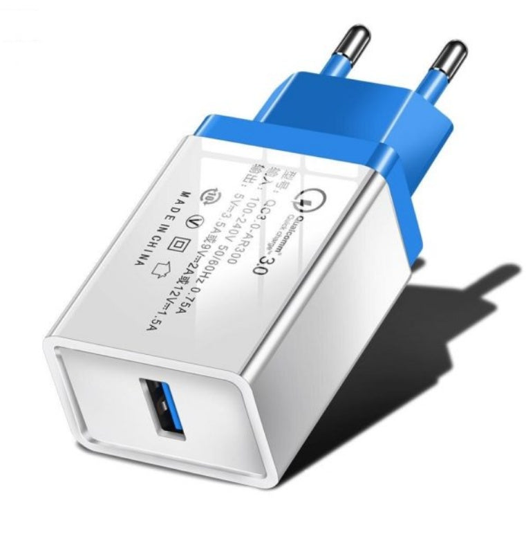 KTX-006611 Single Port QC3.0 Fast Charging Mobile Phone Travel Charger - 12V/9V/5V with Smart Recognition, Compact Design