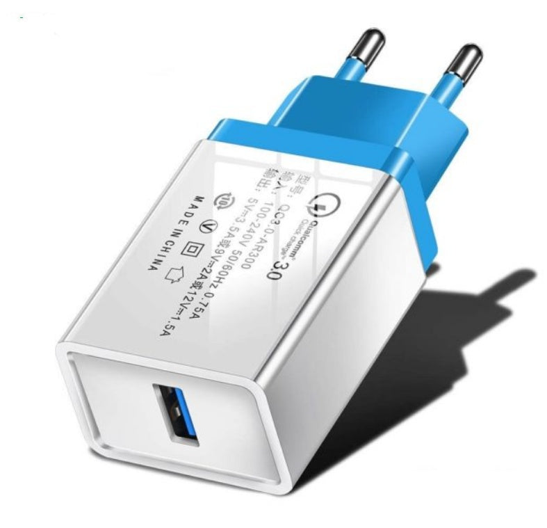 KTX-006611 Single Port QC3.0 Fast Charging Mobile Phone Travel Charger - 12V/9V/5V with Smart Recognition, Compact Design
