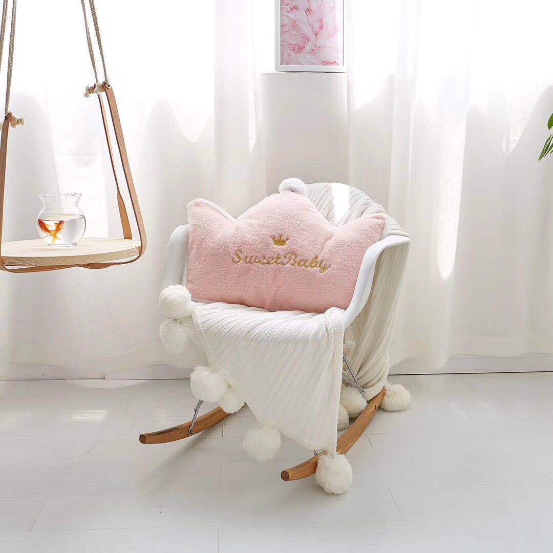 KTX-006995 Crown Lumbar Pillow Cushion - Modern Plush Design with Cartoon Patterns, Multiple Sizes Available