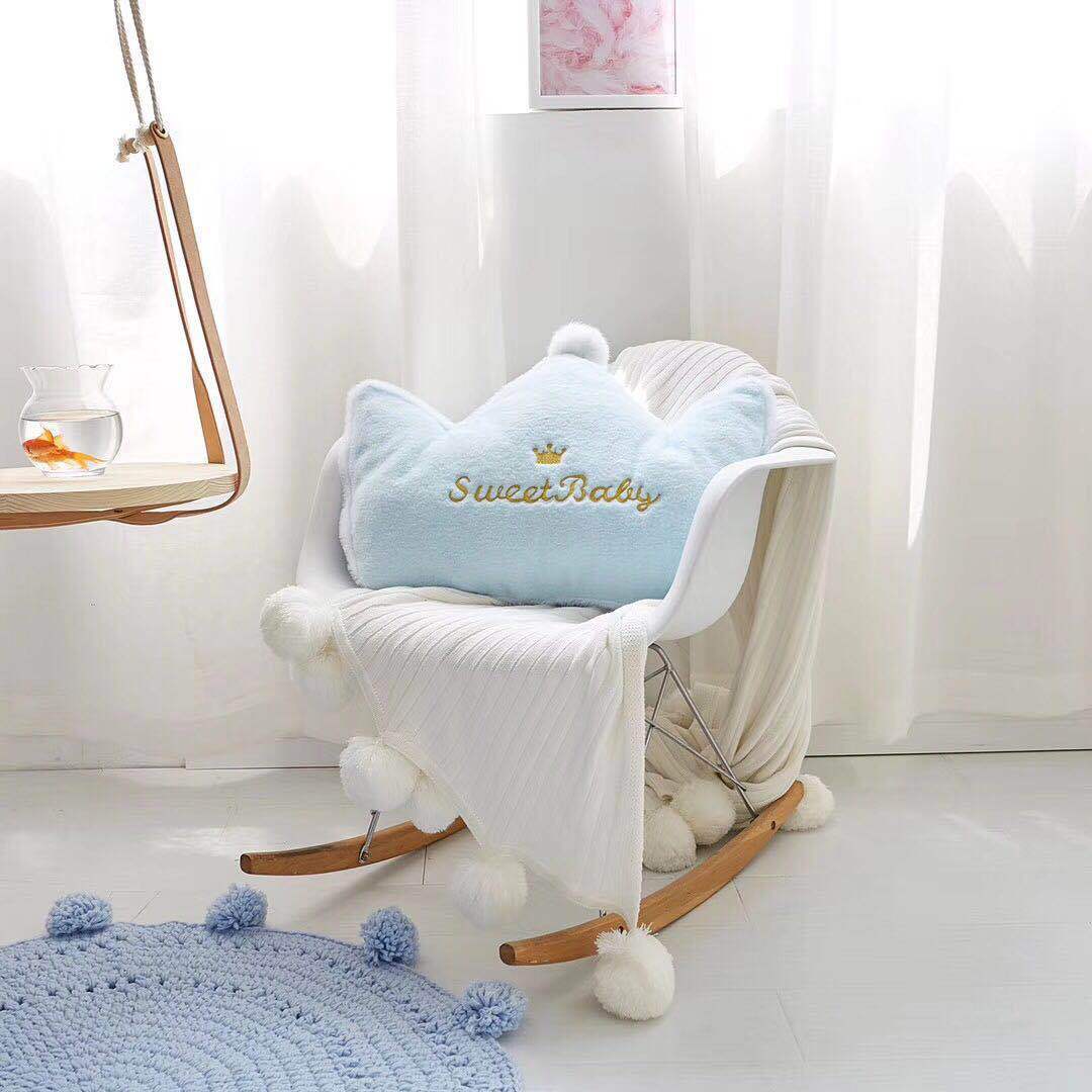 KTX-006995 Crown Lumbar Pillow Cushion - Modern Plush Design with Cartoon Patterns, Multiple Sizes Available
