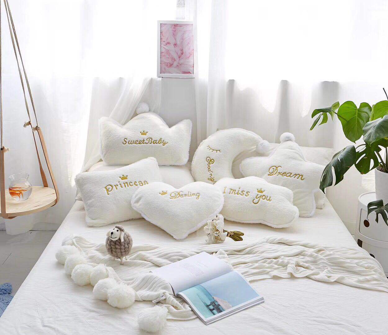 KTX-006995 Crown Lumbar Pillow Cushion - Modern Plush Design with Cartoon Patterns, Multiple Sizes Available