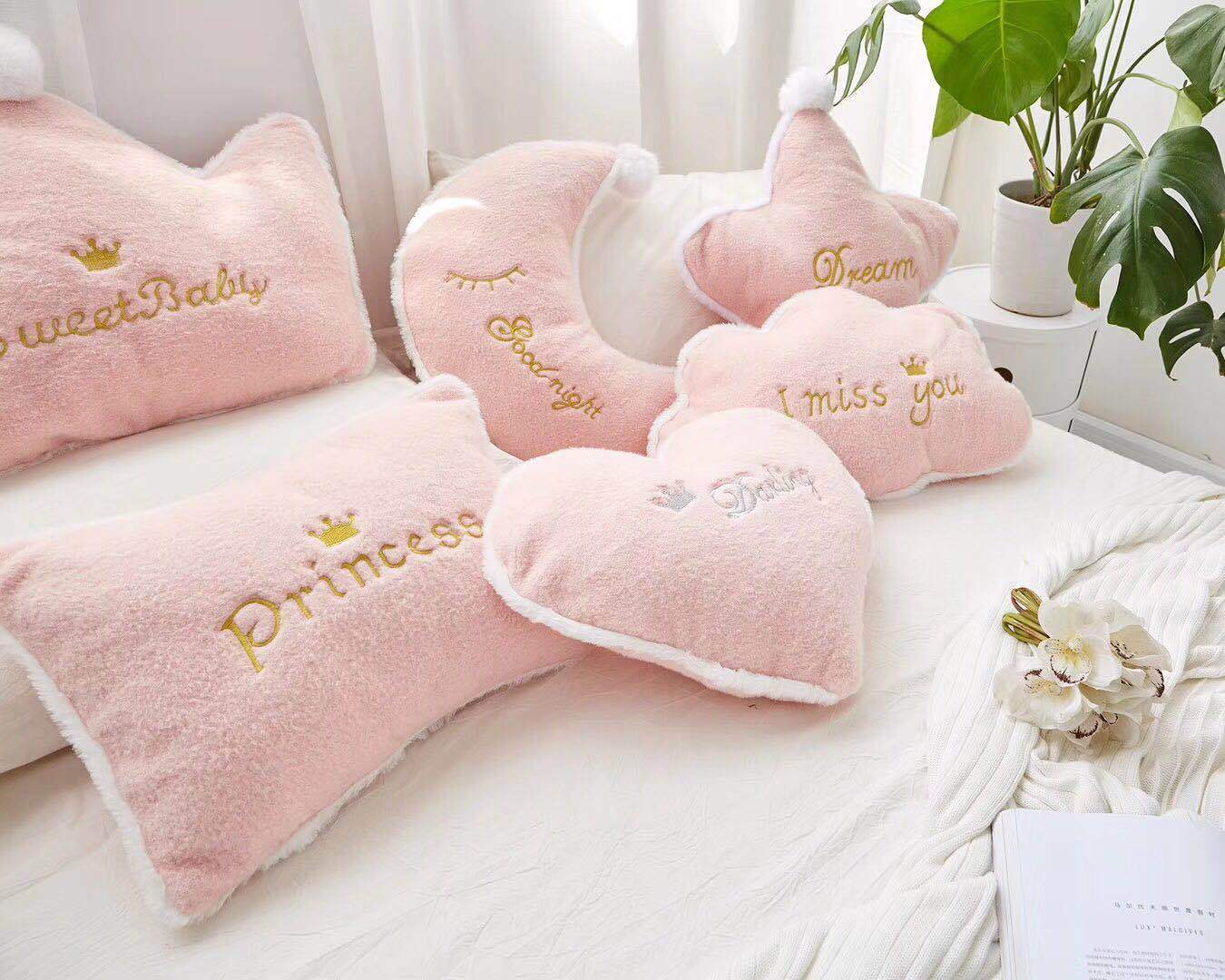 KTX-006995 Crown Lumbar Pillow Cushion - Modern Plush Design with Cartoon Patterns, Multiple Sizes Available