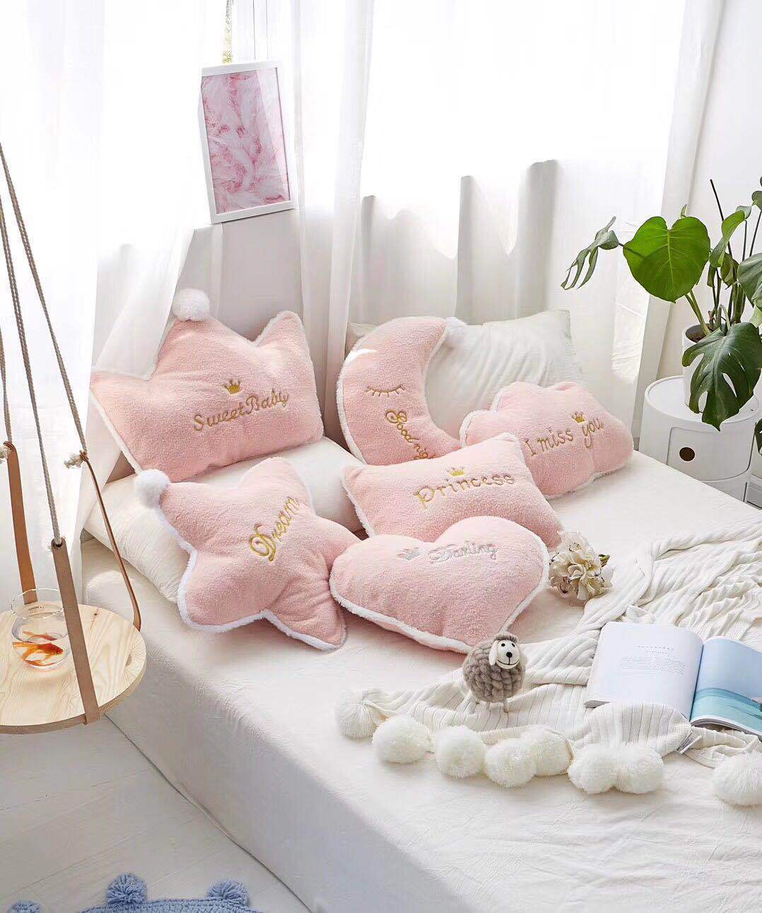 KTX-006995 Crown Lumbar Pillow Cushion - Modern Plush Design with Cartoon Patterns, Multiple Sizes Available