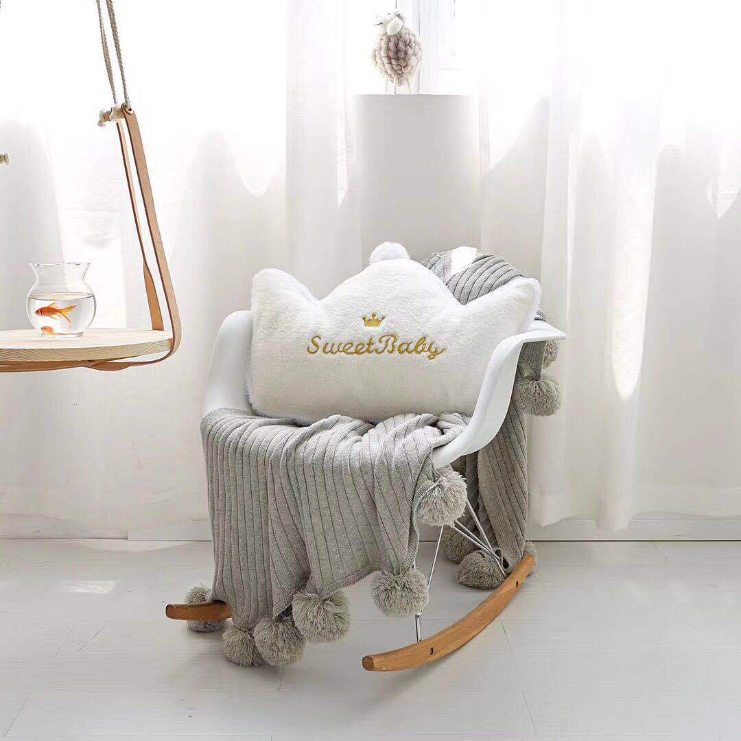 KTX-006995 Crown Lumbar Pillow Cushion - Modern Plush Design with Cartoon Patterns, Multiple Sizes Available